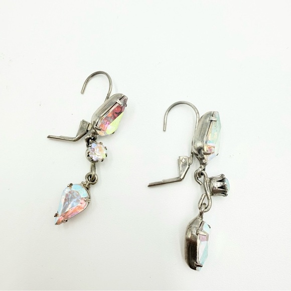 Vintage Silver Tone Aurora Borealis Crystal Glass Drop Earrings - Picture 6 of 6